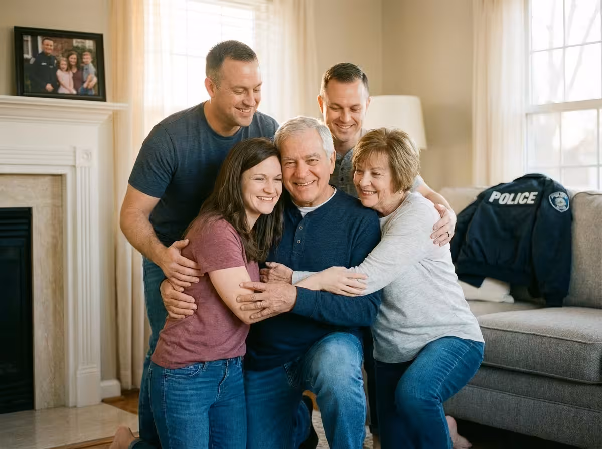 Police officer with family, representing the human side of law enforcement