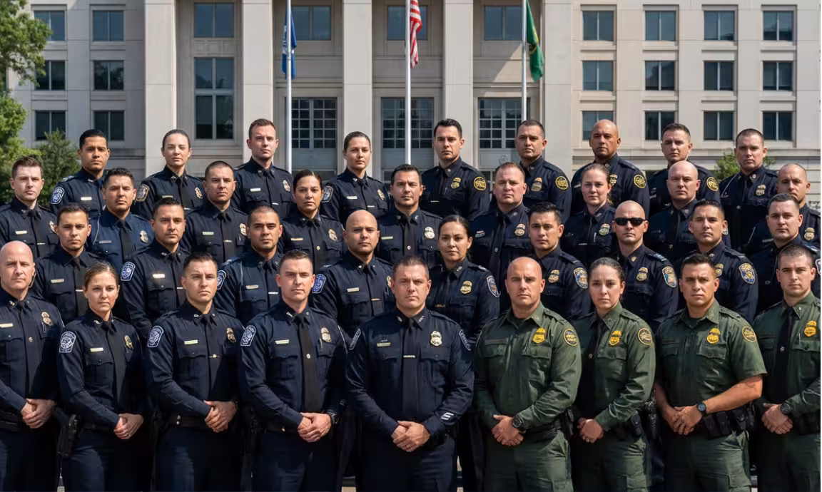 Federal law enforcement officers in uniform standing together